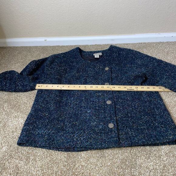 Coldwater Creek Button Up Sherpa Jacket boucle career modest navy blue button up - Picture 9 of 9
